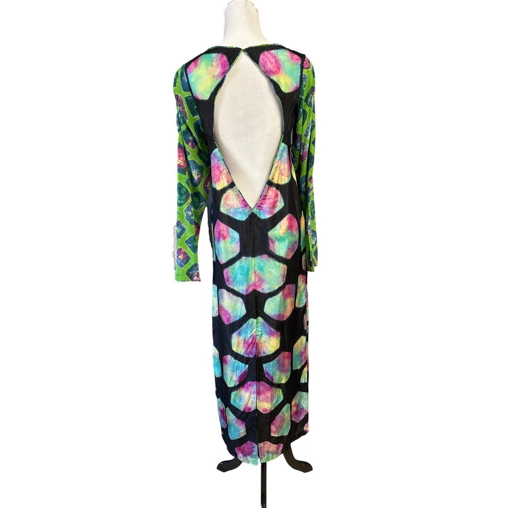vintage norblack norwhite silk open back maxi dress abstract multicolor size m - Picture 6 of 8